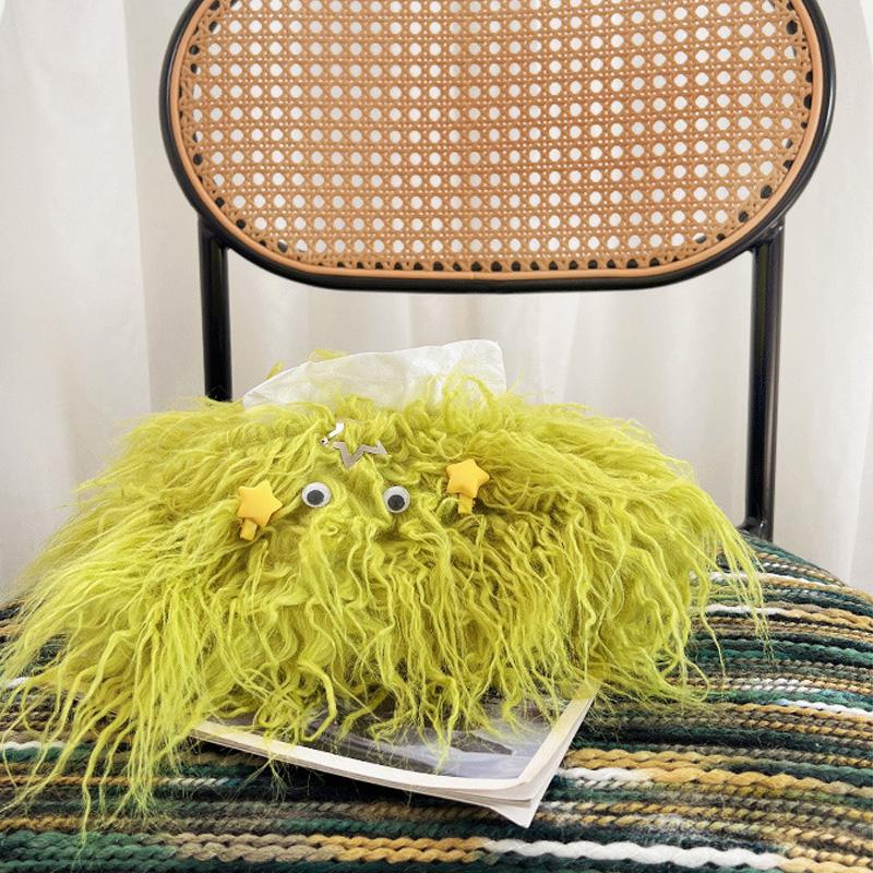 1Pc Polyester Fiber Plush Tissue Bag Table Napkin Boxes DIY with Little Hairpin Living Room Toilet Paper Cartoon Monster