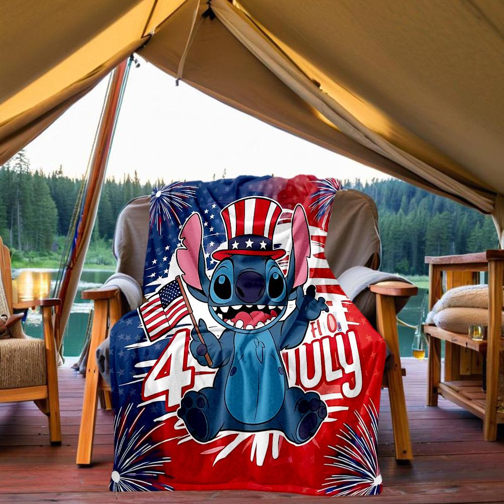 1pc Stitch Celebrates Independence Day Outdoor Blanket, Soft And Comfortable Blanket, Casual Warm, Camping Travel Blanket, Birthday Gift. M714049