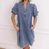 Denim Dress for Women Summer Collared V Neck Casual Loose Fit Short Sleeve Shift Jean Mini Shirt Dresses Women's Jean Dress with Pockets Plus Size