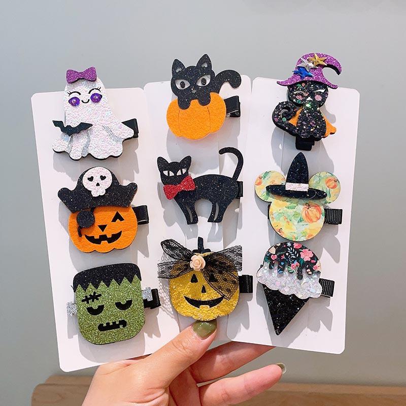 Halloween Children's Hair Accessories, Pumpkin Ghost, Funny Handmade Hair Clips, Black Bat Bow, Girl Party Hair Clips