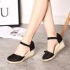 Womens Sandalias Wedges Comfortable Hemp Rope Weaving Casual Shoes