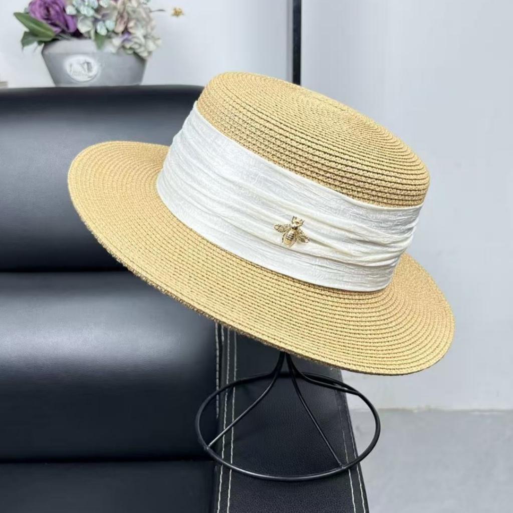 Internet Celebrity Temperament French Flat Top Straw Hat Women's Summer Small Fresh Wide Edge Sunshade Basin Hat Sunscreen Sun Hat