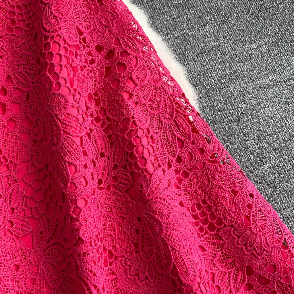 Elegant Lace Hollow Out Long Dresses Women's Holiday Short Sleeve Cape Embroidery Evening Party Summer Dress