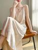 Women's Satin V-Neck Strappy Long Dress - Chinese Style Retro Print