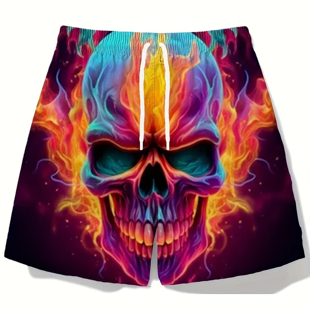 Men's Skull 3D Pattern Comfy Shorts Oversized Casual Elastic Waist Drawstring Shorts