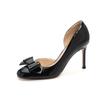 Patent Leather Nude High Heels: Round Toe with Bow, Side Cut, Shallow Mouth, Petite Fit for Women