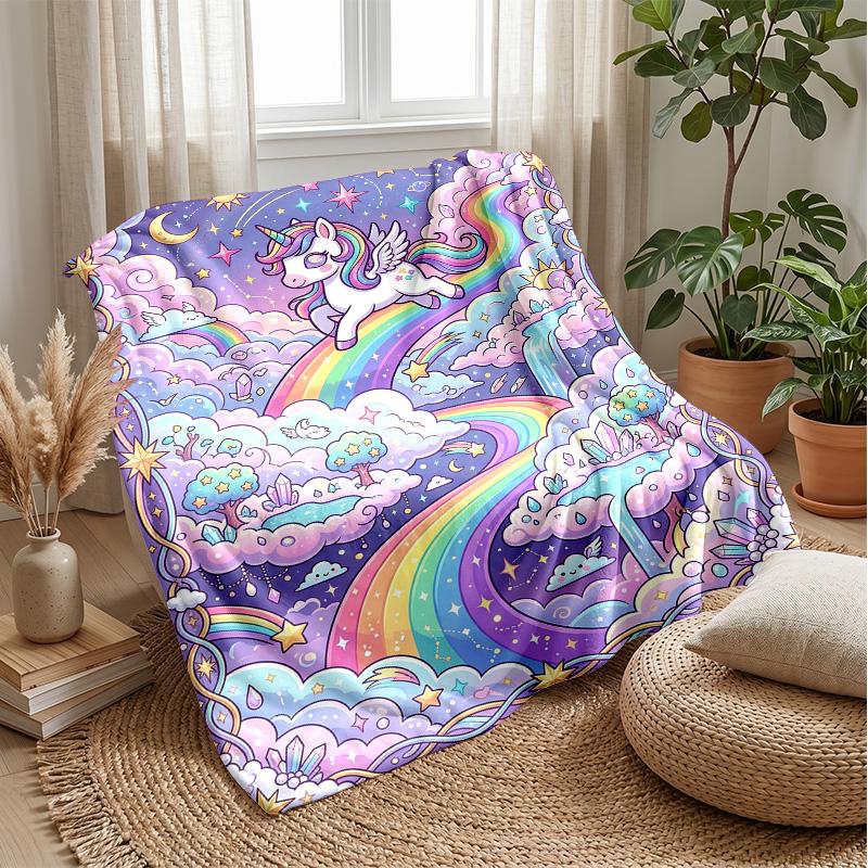 Rainbow Mane Unicorn Theme Blanket Lightweight Warm Flannel Blanket Decorative Throw Blanket for Home Decoration