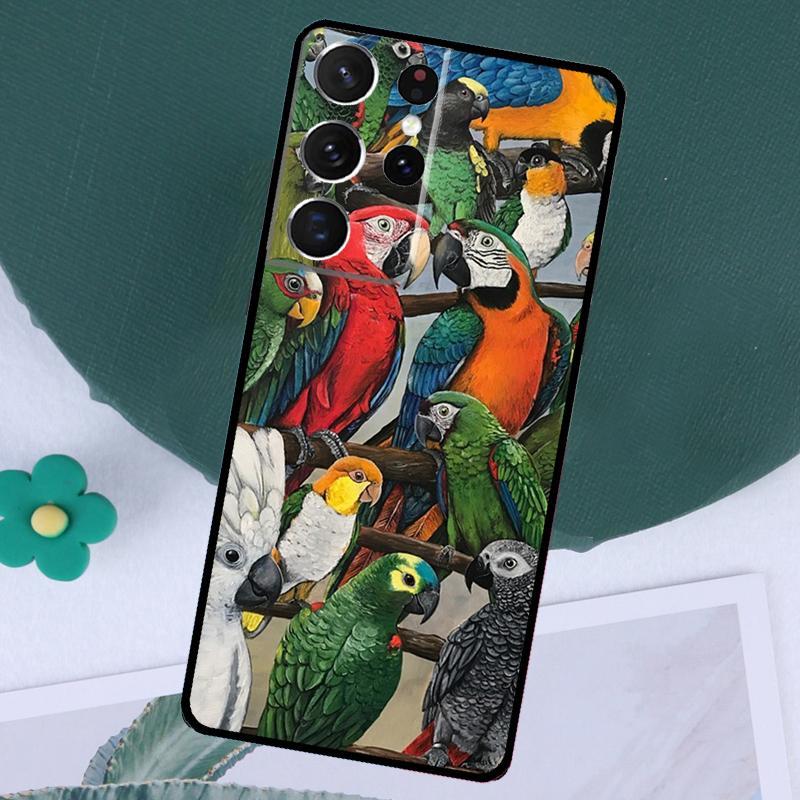 Animal Parrot Birds Case For Samsung Galaxy S24 S23 Ultra S22 Plus S20 S21 FE Note 20 10 S8 S9 S10 Plus Cover
