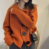 Autumn Winter Women's Cardigan Jacket Women's Top Loose Korean Style Fashion Big Button Lapel Knitted Sweater