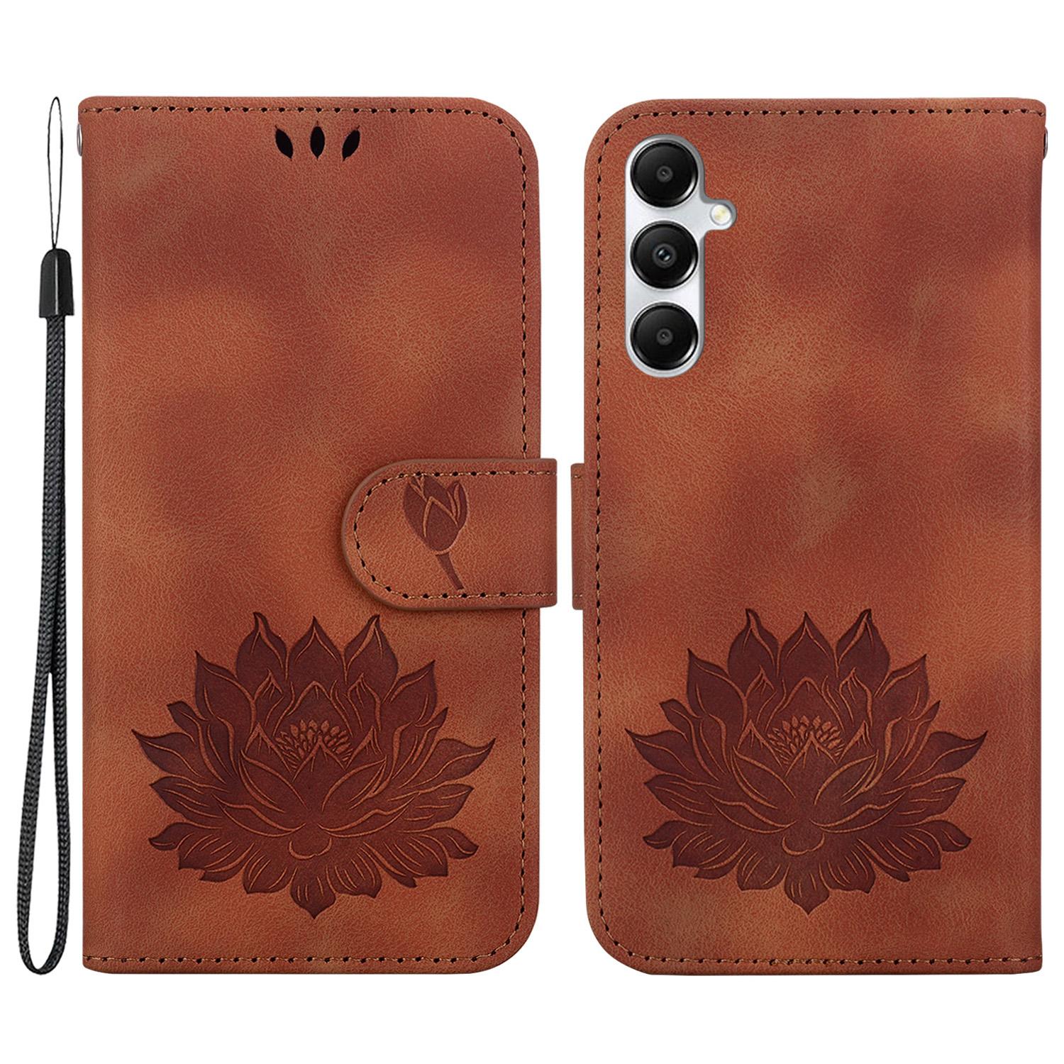 

For Samsung Galaxy A05s 4G Case PU Leather Wallet Stand Lotus Phone Cover Brown