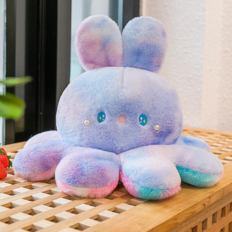 Colorful Flipped Octopus Rabbit Plush Toy Doll Double-sided Inverted Face-changing Octopus Rag Doll Sleeping Pillow