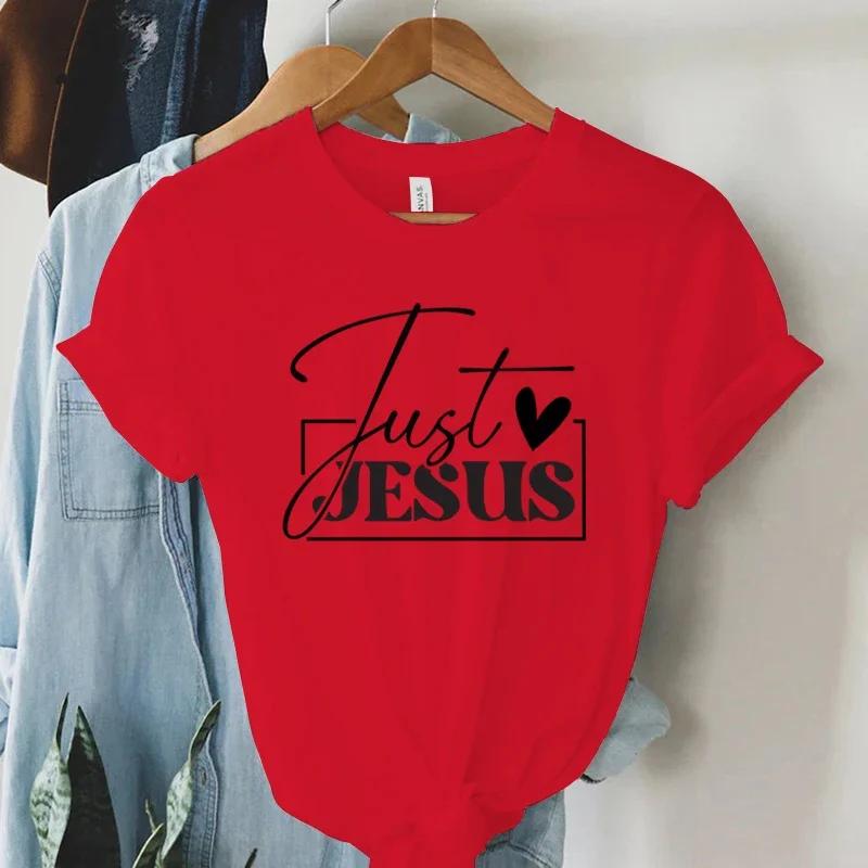 Just Love Jesus Print Women T-Shirts Christian Jesus Letter Shirt Harajuku Graphic Tops Female Summer Religious Christian Tshirt