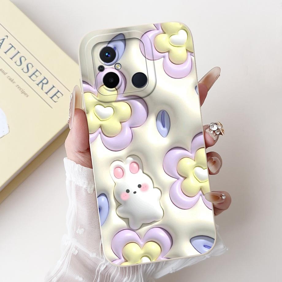 For Xiaomi Redmi 12C 11A 4G Phone Case Redmi 12 4G Poco C55 Back Cover Soft Liquid Silicone Pnada Rabbit Flower Cute Fundas
