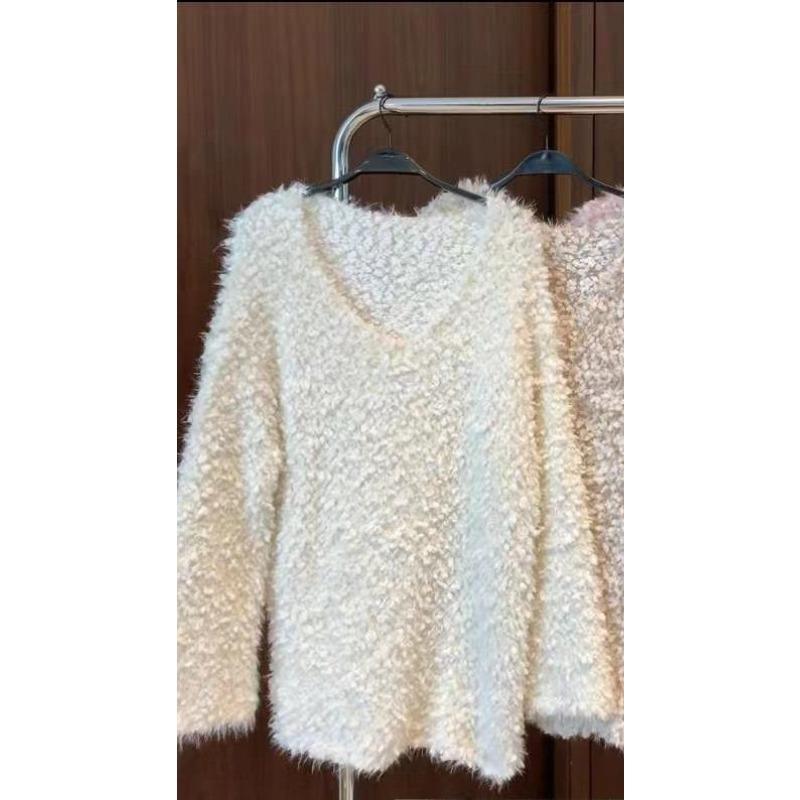 Нежный розовый мягкий восковой плюшевый свитер осень и зима новый ленивый стиль молочный сладкий длинный рукав свитер для женщин One size 2917₽