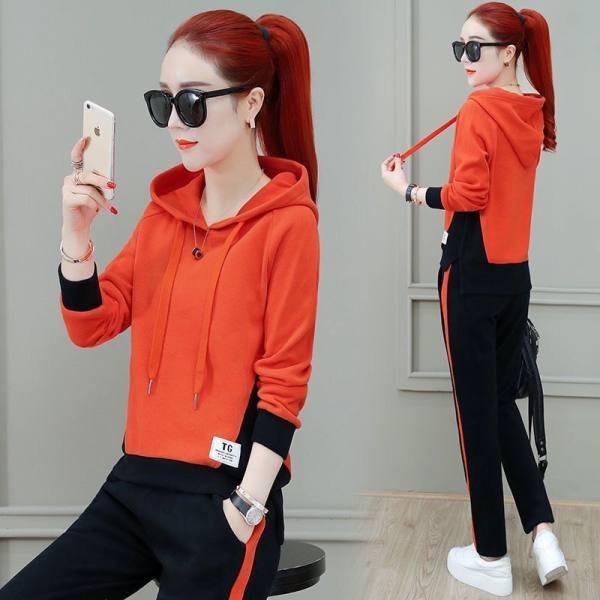 Casual Sportswear Set for Women - Spring/autumn Trendy, Loose-fitting, Fashionable Long-sleeved Hooded Pullover Set of Two Pieces