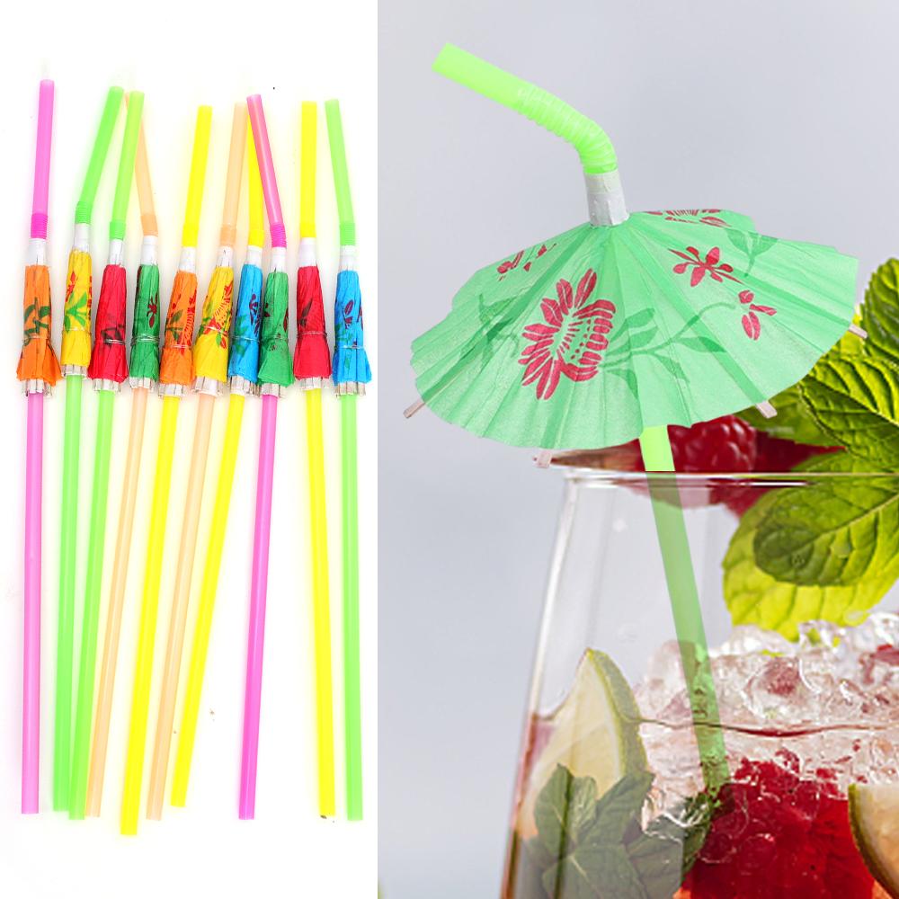 Lots Disposable Straws Rainbow Umbrella Fruit Straws Table Decoration Tropical Drinks for Cocktail Soft Drinks Hawaiian Party