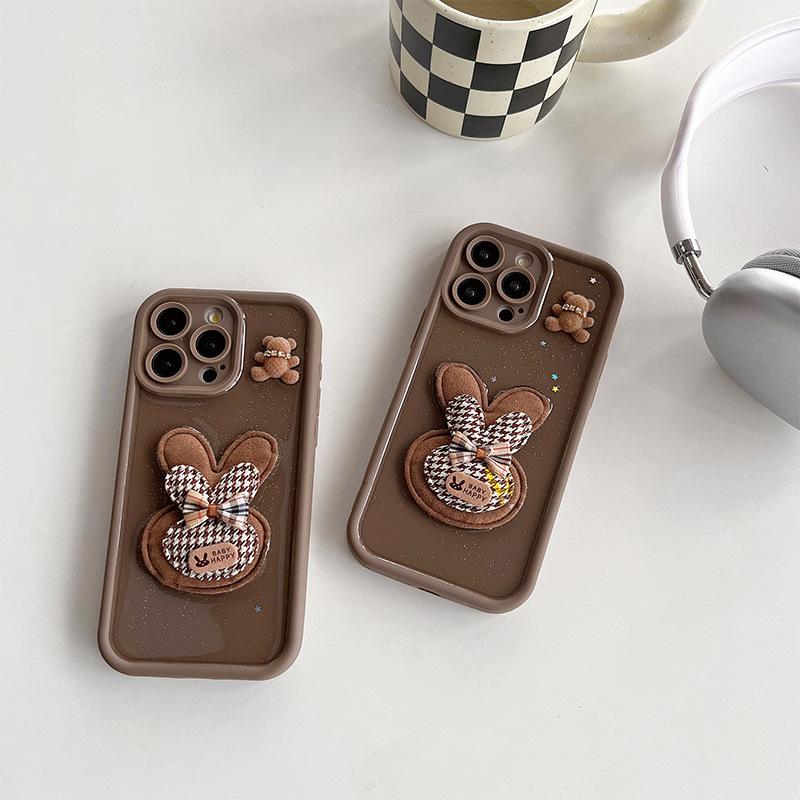 Wind Flash Powder Brown Rabbit Mobile Phone Case For Iphone16Promax Bear Apple 15 All-Inclusive X Anti-Drop