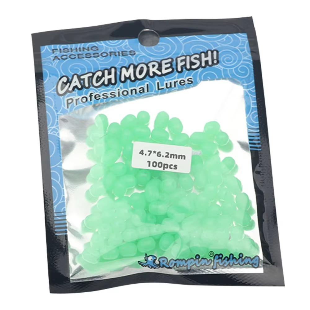100Pcs/Bag Luminous Fishing Soft Floats Beads Hard Rubber Glow In the Dark Oval Shape Fishing Lures Beads Stoppers Glowing Ball