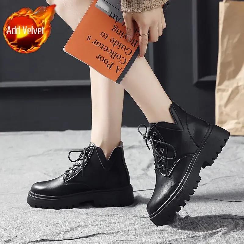Fashion Lace-up Women's Ankle Boots With Laces Female Short Shoes Leather Round Toe Winter 2024 Fashion Y2k New In Spring Trend Booties