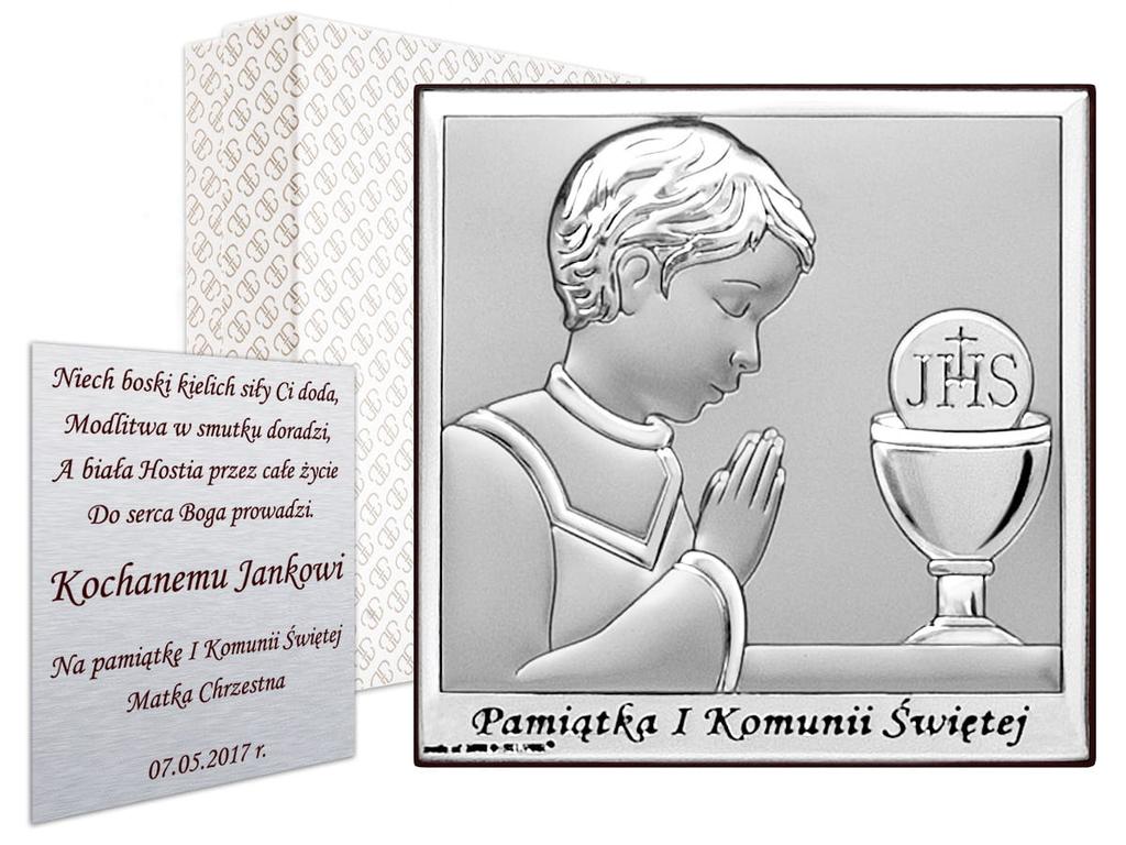 Silver Picture for a Boy as a Souvenir of First Holy Communion + Engraving 6568O 8 X 8
