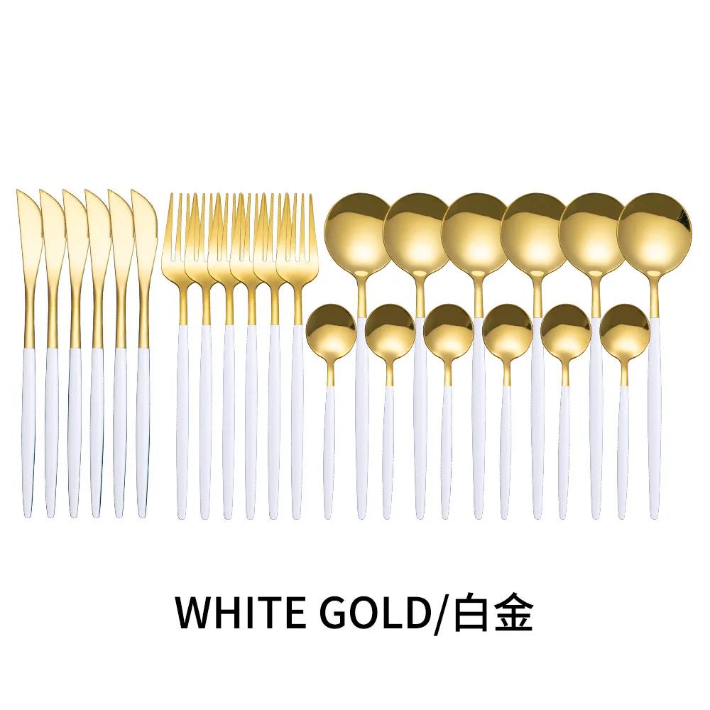 24-teiliges Gold-Geschirrset, Edelstahl-Geschirrset, Messer, Gabel, Löffel, Besteckset, spülmaschinenfest, Besteck