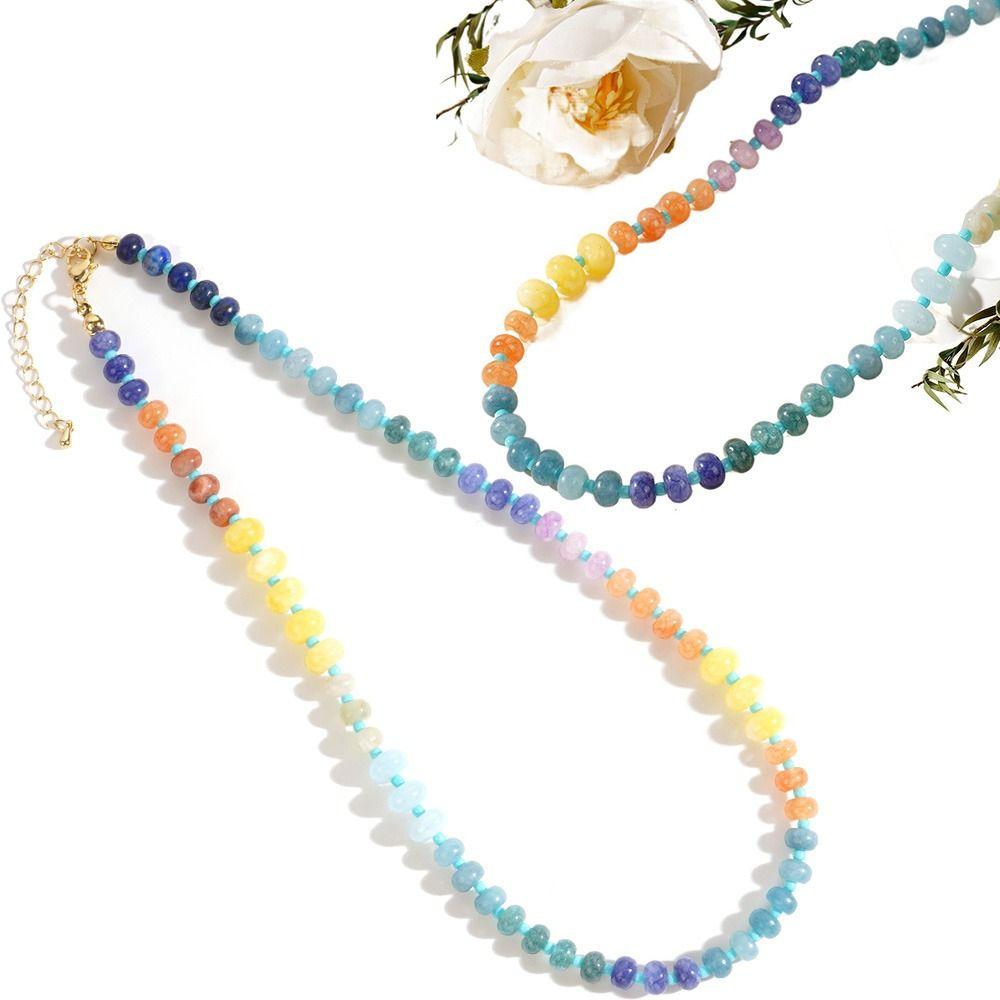 Colorful Neck Choker Bohemian Style Rainbow Necklace Luxurious Women's Beaded Necklace Daily