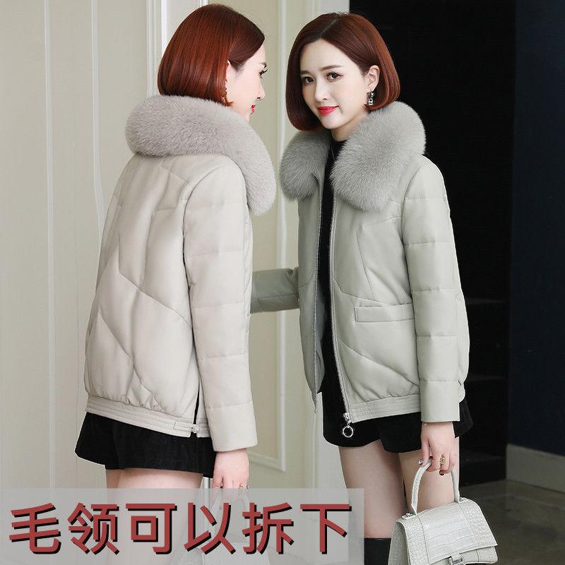 

Женская кожаная куртка новая осень и зима кожаная пуховая хлопковая куртка с хлопковой короткой женской утолщенной меховой курткой 4XL 146-80 kg or so