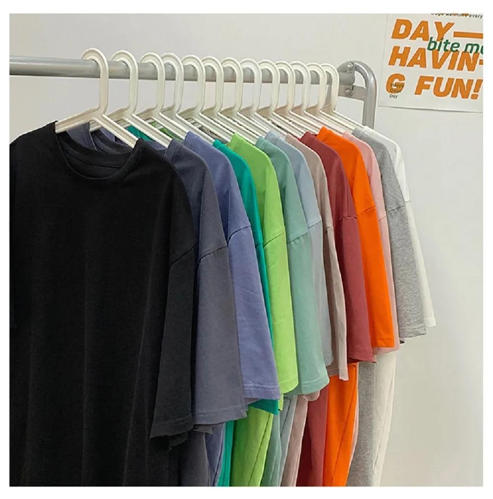 Maglietta estiva da uomo e da donna in 100% cotone, a maniche corte, ampia, casual, basica, girocollo, tinta unita, oversize