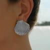 Stainless Steel Textured Shell Big Stud Earrings Distinctive 18K Gold Color Geometric Metal Waterproof Luxury Jewelry
