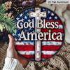 2D Flat, 1pc Vintage "God Bless America" Patriotic Metal Sign with US Flag & Cross Wall Decor, Ideal for Home, Office, for Man Cave, Veterans Day
