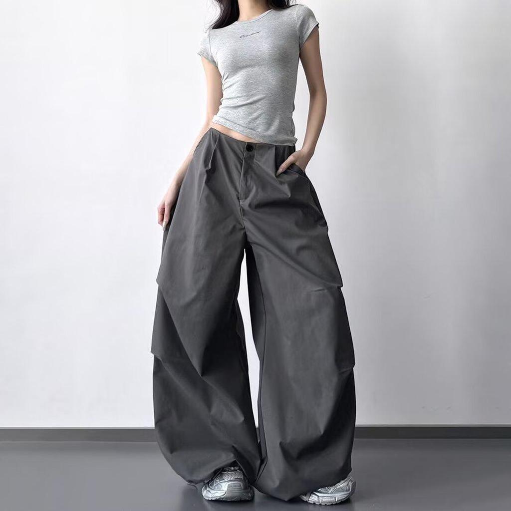 American Retro Pleated Loose Wide-Leg Pants for Tall Individuals