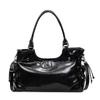 Y2k Retro Umhängetasche Damen Lack Motorrad Crossbody Große Achseltasche Seitentasche Kordelzug Tote Für Tägliches Pendeln Reisen