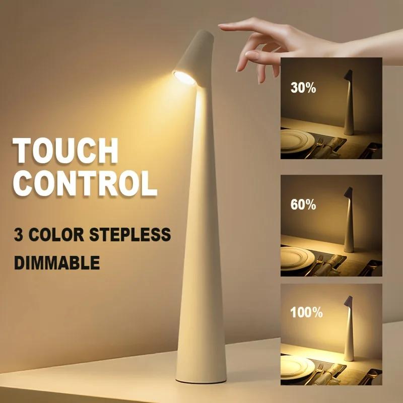 Modern Rechargeable Touch Control LED Table Lamp 3 Color Dimmable Desk Lamp Portable Night Light Eye-Caring for Bedroom Bedside Home Office Decor