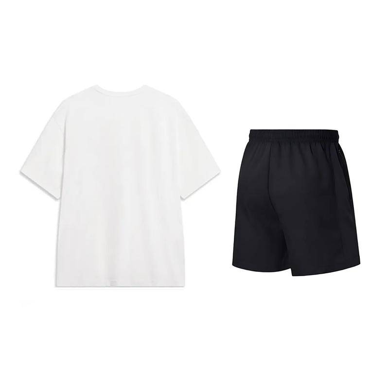Li-Ning Fashion Letter Print Fresh Cotton Comfortable Versatile Round Neck Pullover Short Sleeve T-Shirt Casual Sports Suit AHSWC47-2+YATV113-1