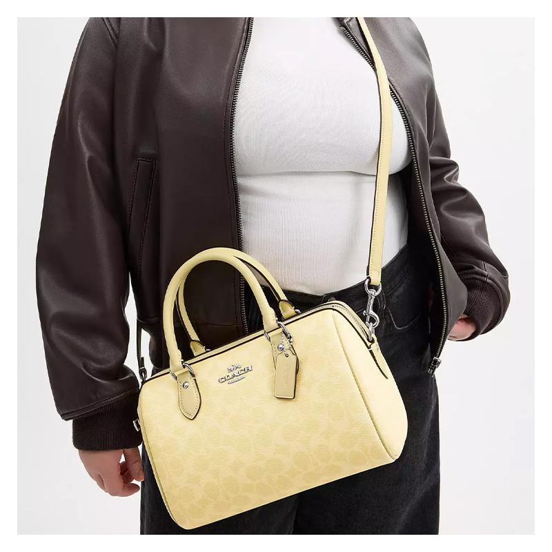 COACH Rowan 25 Logo Printed Boston Bag Shoulder Coated Canvas Handbag Medium Women Yellow