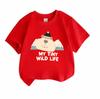 Toddler Kids Boys Girls 100% Cotton Crew Neck Short Sleeve T-Shirt, Cute Cartoon Bear My Tiny Wild Life Print Casual Soft Breathable Summer Tee for Li