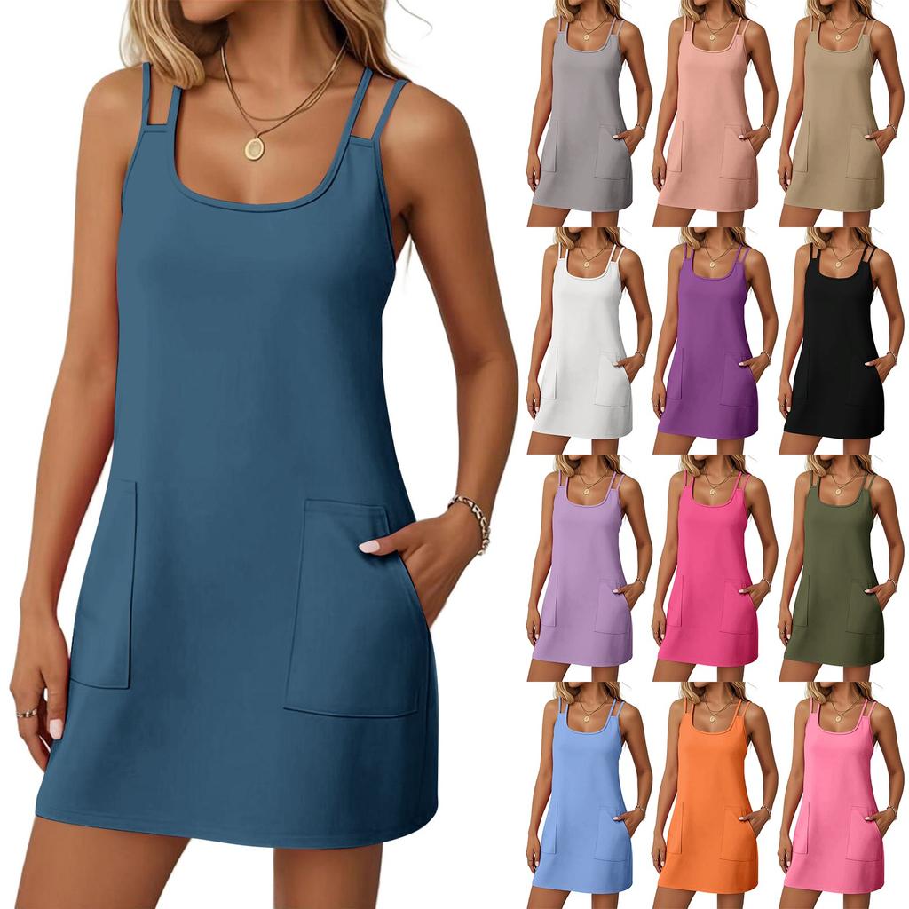 Women's Fashion Casual Solid Color Dresses With Pockets Dresses