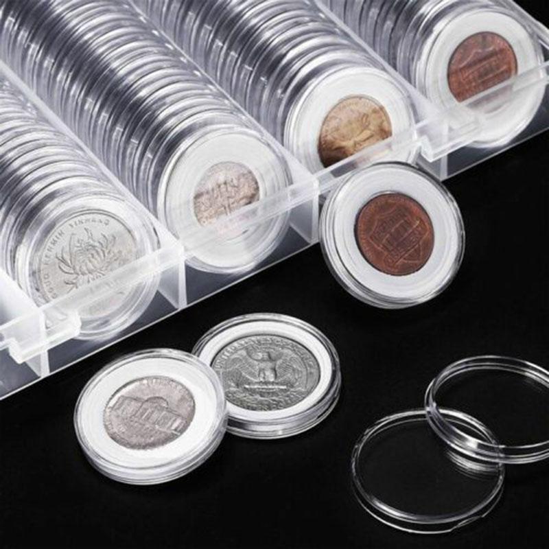 Round Coin Holders Clear Reusable Protect 100pcs Display Set Capsules Case