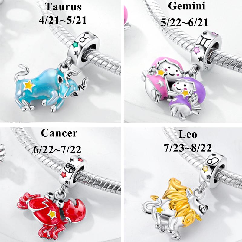12 Zodiac Signs Fluorescent Twelve Constellations Star Shape Sign Copper Bead Charms Charm Bead Charms Fit Authentic Bracelets Neckalce Charm Pendant