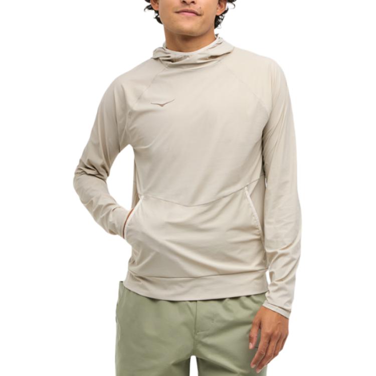 

HOKA ONE ONE Solid Color Hooded Thumb Hole Long Sleeve Sweatshirt Men tops Beige 1151093-PUTT L