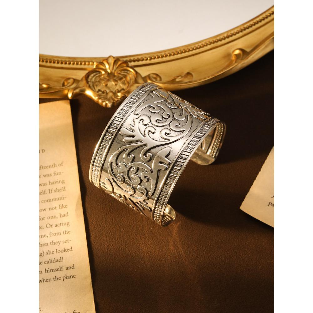 Bohemian Ethnic Style Tibetan Bracelet, High-end Ancient Silver Open Bracelet, Personalized Trendy Cool Arm Ring Jewelry.