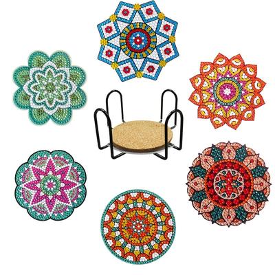 1set Diamond Painting Coasters Round Acrylic Dot Diamond Heat Insulating Handmade DIY Cork Bottom Non-slip Mat