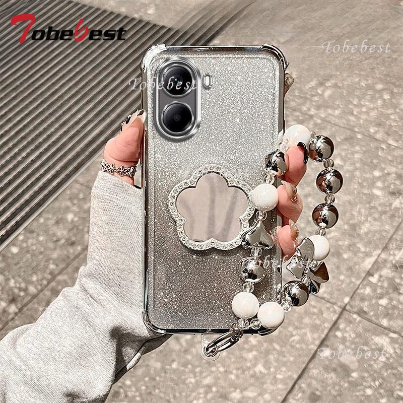 

Блестящий противоударный чехол-браслет с гальваническим покрытием и зеркалом в виде цветка для Xiaomi POCO X7 X6 X5 X3 NFC Redmi Turbo 4 3 Pro, силиконовая накладка Redmi Turbo 3 Pro серебряный