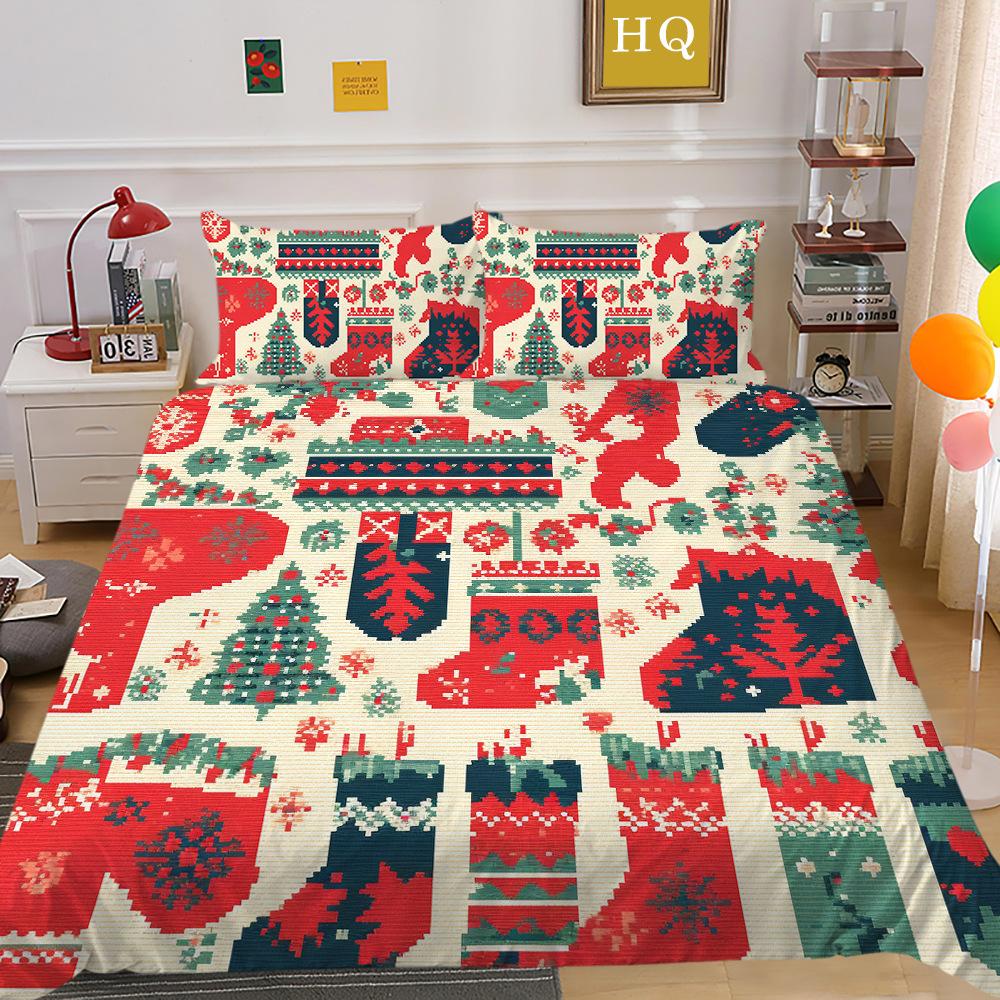 Christmas Printing 3D Printing Polyester Pillowcase Quilt Cover Two Or Three-Piece Set