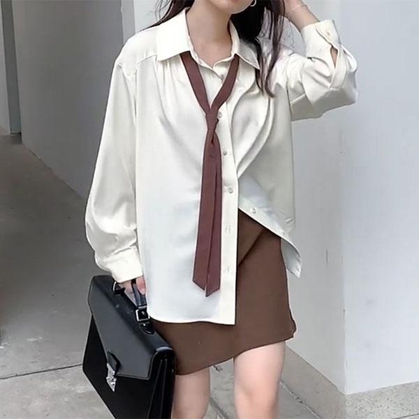 

Весенняя минималистичная рубашка с длинным рукавом на пуговицах для женщин, корейский стиль, однотонная, с завязкой, оверсайз, блузка, свободная одежда, топы XL абрикосовый