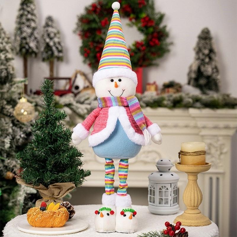 Festival Telescopic Christmas Doll with Extendable Legs Santa/Snowman Figure for Home Display Yuletide Table Decoration