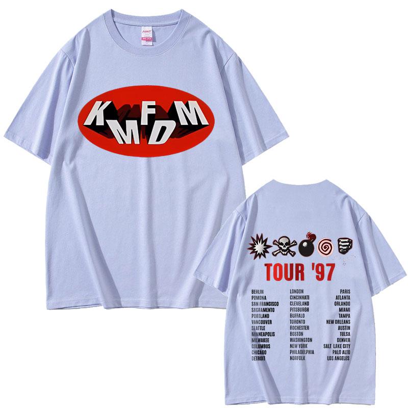 Camiseta Gráfica de Tour de Rock Kmfdm 97 Verano Hombres Mujeres Vintage Gótico Punk Streetwear Masculino Casual Camisetas de Algodón Puro