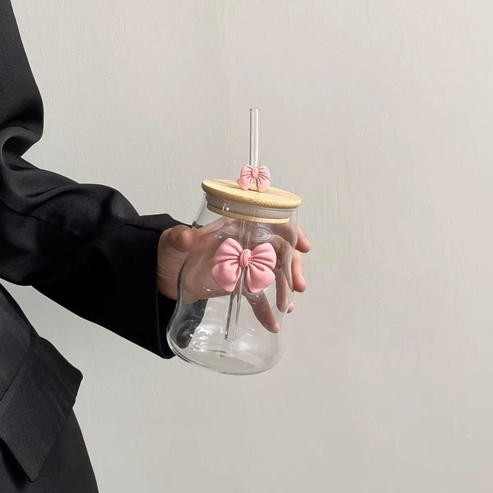 With Straw Striped Glass Cup Wavy Design Clear Glass Cup Afternoon Tea Coffee Cup Office