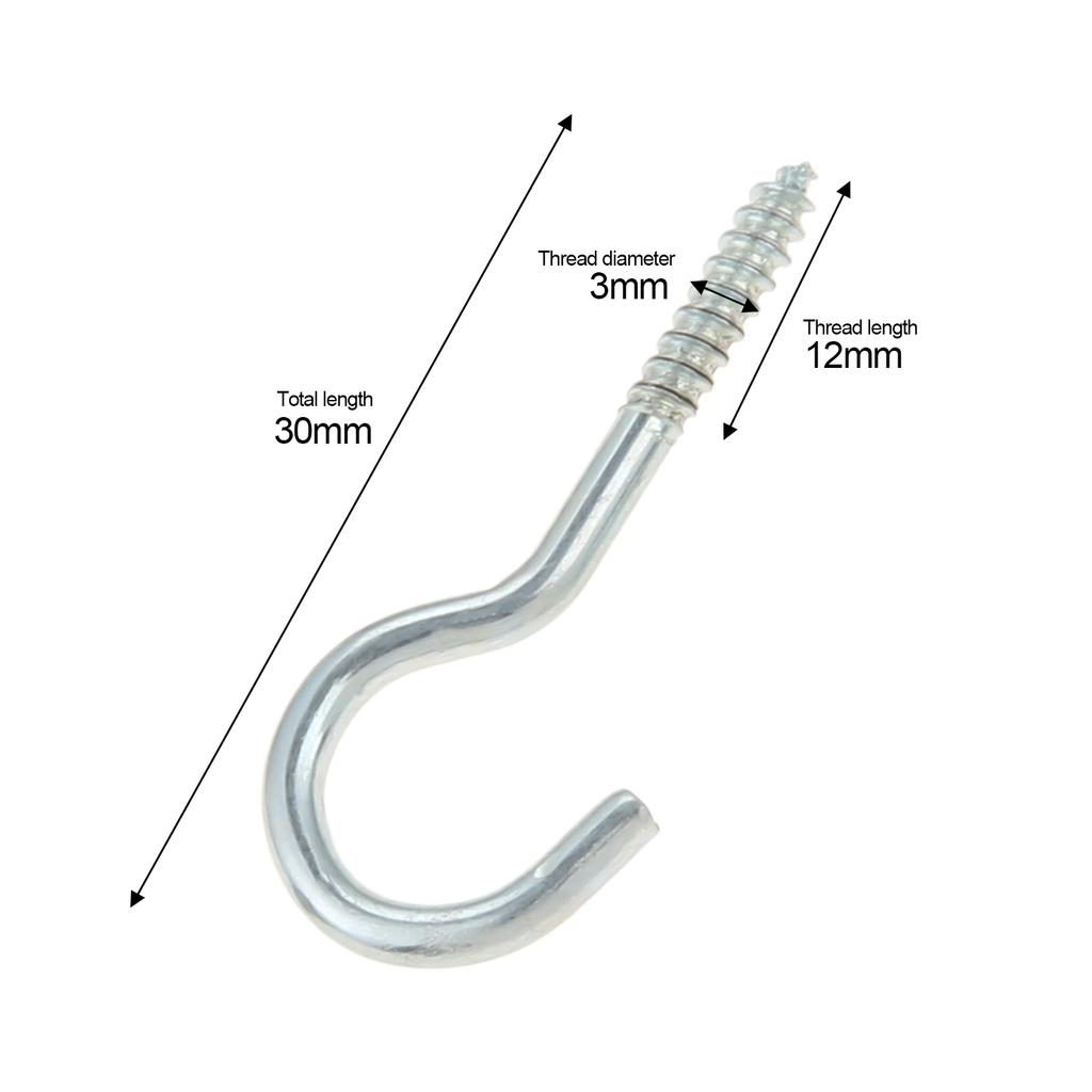 40/100Pcs Cup Screw Ceiling Hook 16mm-30mm Screw-in Metal Hanger Eye Bolt Picture Frame Plant Light Garage RV Outdoor/Indoor