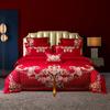 High-End Long-Staple Cotton Wedding 4Pcs Set Chinese Wedding Wedding Kit Big Red Embroidery Pure Cotton Wedding Bedding